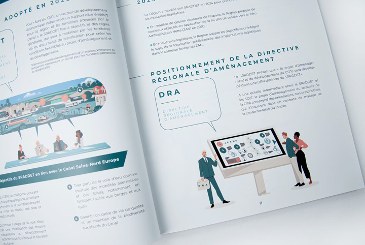 Directive régionale d'aménagement, région Hauts de France, illustration personnage de bureau, réunion, shéma