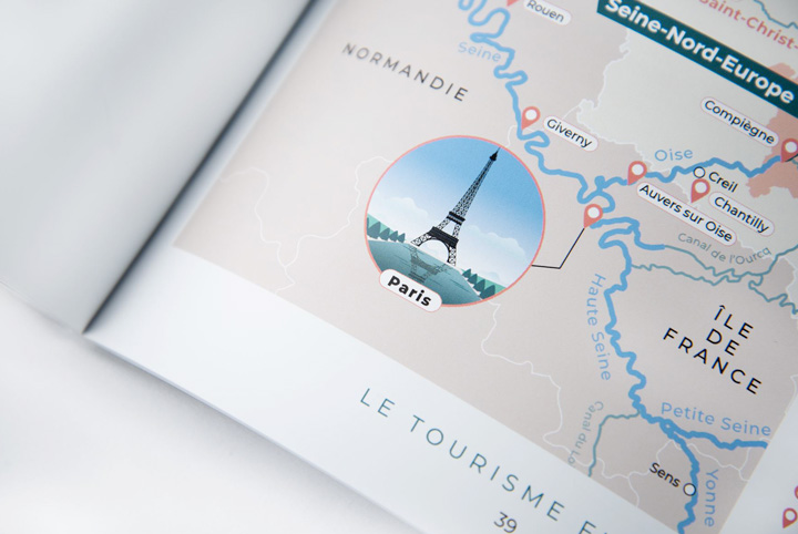 Illustration Tour Eiffel, Paris, création de carte illustrée, Canal Seine Nord Europe, Chantilly, Giverny