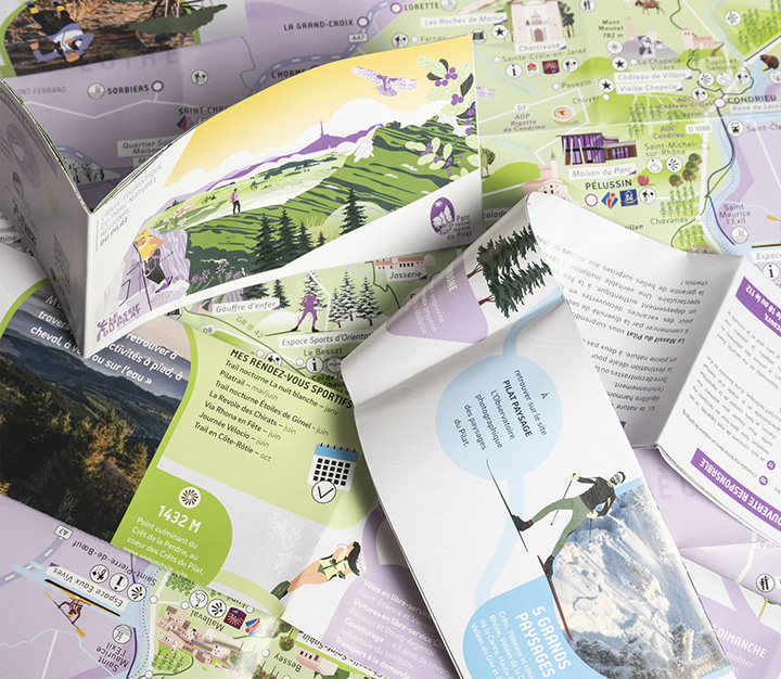 Carte touristique, pliage, illustration, Parc naturel régional du Pilat